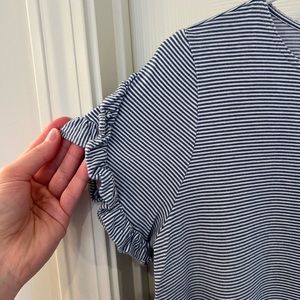 Blue & White Striped Tee with Small Ruffle Short Sleeve